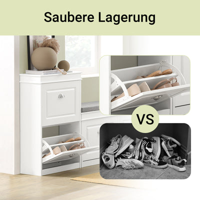 SoBuy Schuhkipper Schmal mit 2 Klappen Schuhkommode Schuhregal 24cm Tiefe Weiß FSR78-W –