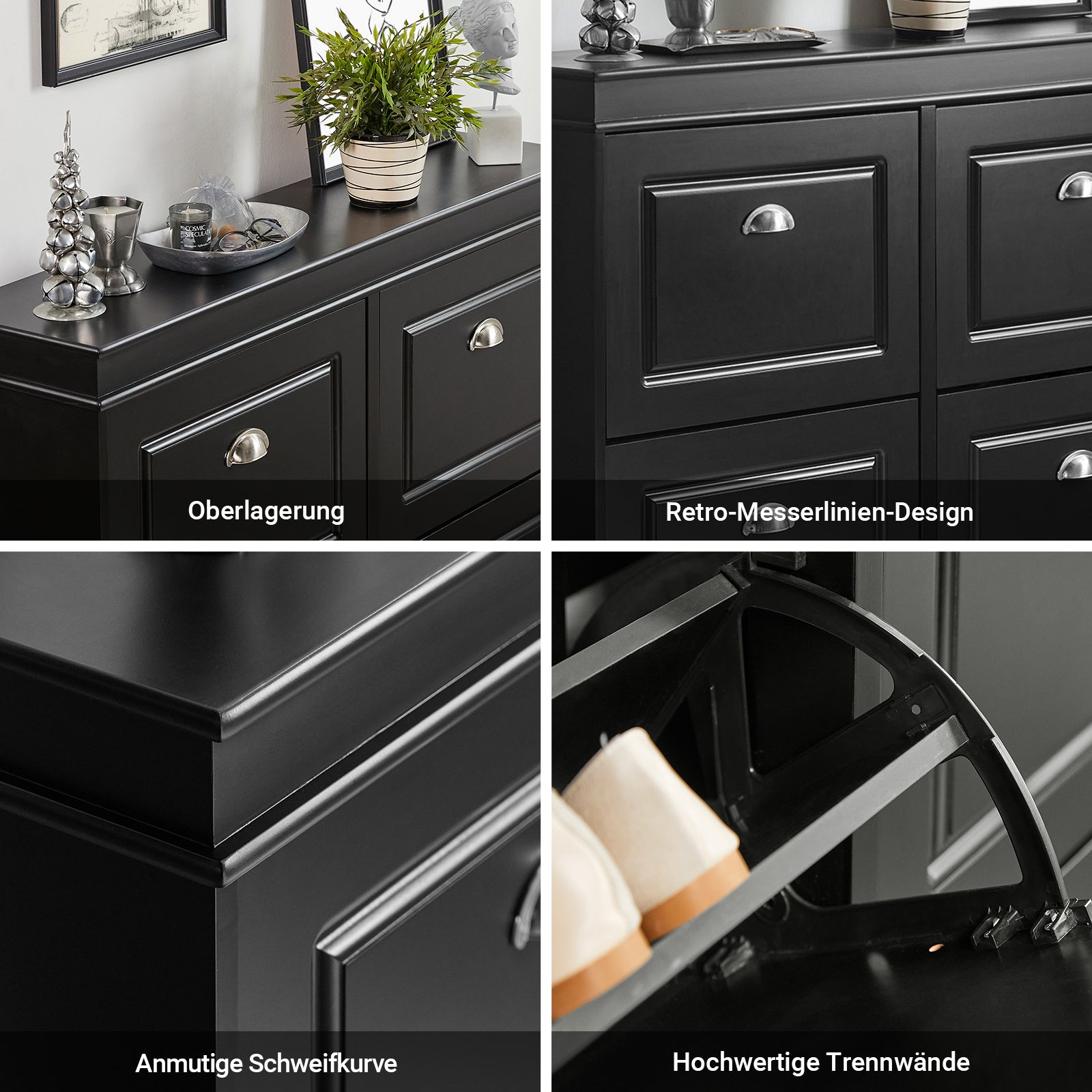 SoBuy | Schuhkipper | Schuhschrank mit 4 Klappen | Schuhkommode Schwarz | FSR79-SCH