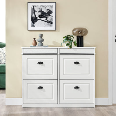 Vorverkauf | SoBuy | Schuhkipper | Schuhschrank mit 4 Klappen | Weiß Vintage | FSR79-WG