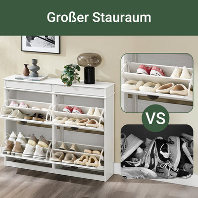 Vorverkauf | SoBuy | Schuhkipper | Schuhschrank mit 4 Klappen | Weiß Vintage | FSR79-WG