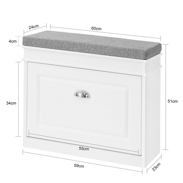 SoBuy | Schuhkipper | Schuhbank mit Klappe | Schuhschrank Weiß | FSR82