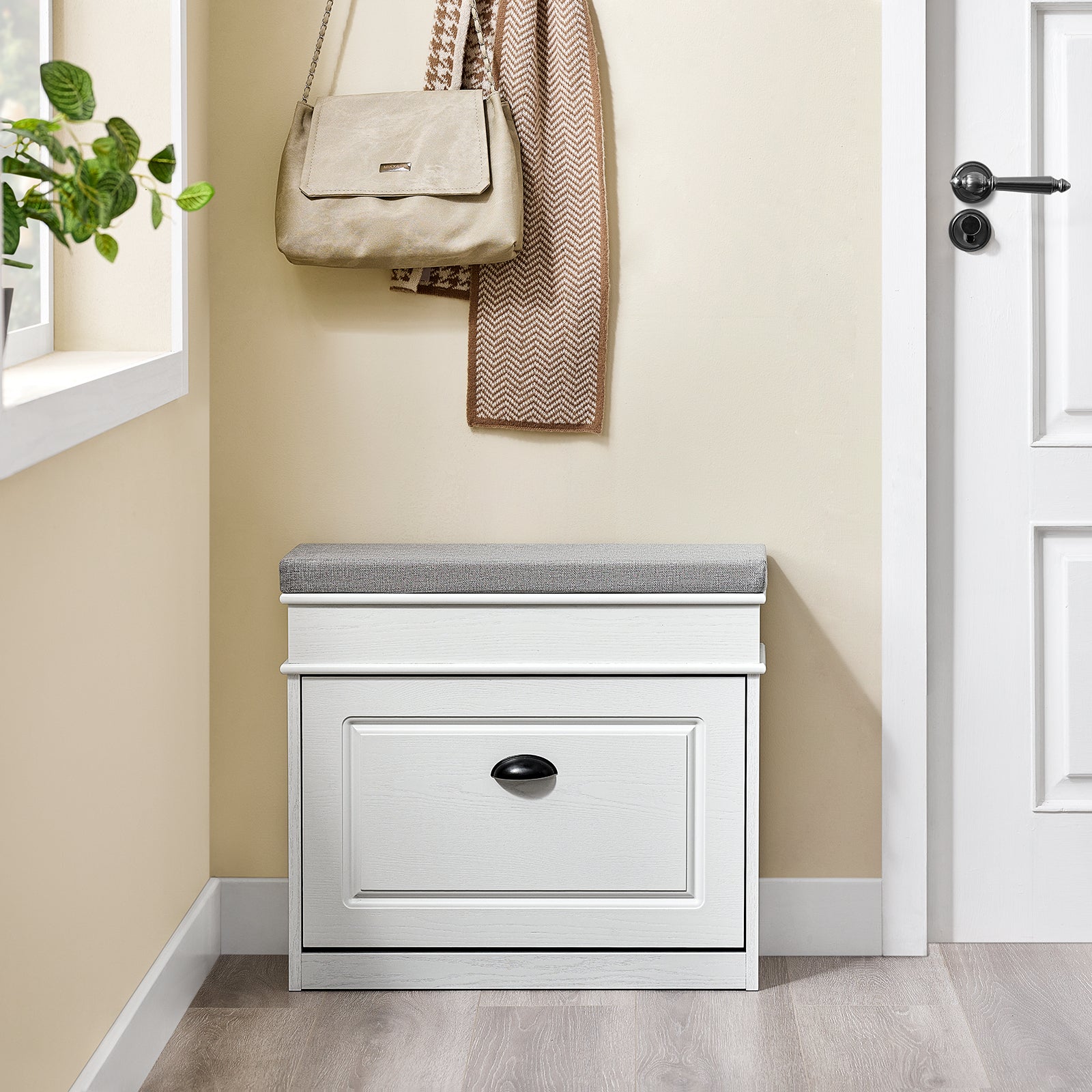 SoBuy | Schuhkipper | Schuhbank mit Klappe | Schuhschrank Weiß Vintage | FSR82-K-WG