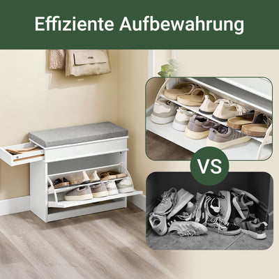 SoBuy | Schuhkipper | Schuhbank mit Klappe | Schuhschrank Weiß Vintage | FSR82-K-WG
