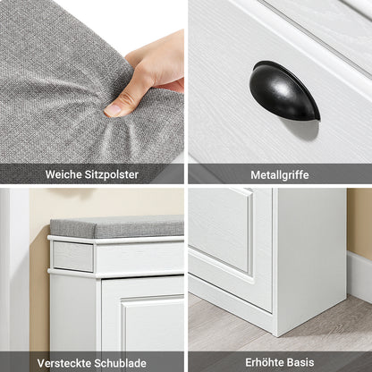 SoBuy | Schuhkipper | Schuhbank mit Klappe | Schuhschrank | Weiß Vintage | FSR82-L-WG