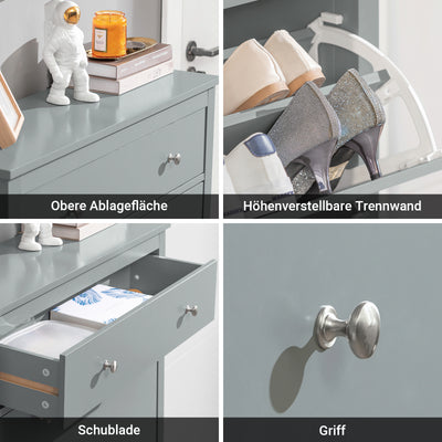 SoBuy | Schuhkipper | Schuhschrank mit 2 Klappen | Schuhkommode Grau | FSR89-HG