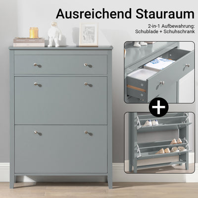 SoBuy | Schuhkipper | Schuhschrank mit 2 Klappen | Schuhkommode Grau | FSR89-HG