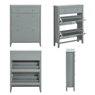 SoBuy | Schuhkipper | Schuhschrank mit 2 Klappen | Schuhkommode Grau | FSR89-HG