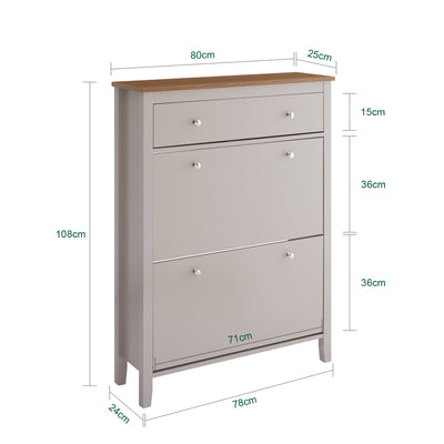 Vorverkauf | SoBuy | Schuhschrank Schmal | mit 2 Klappen & Schublade | Platz für 12 Paar Schuhe | Hellbraun | B80xT25xH108cm | FSR89-KA