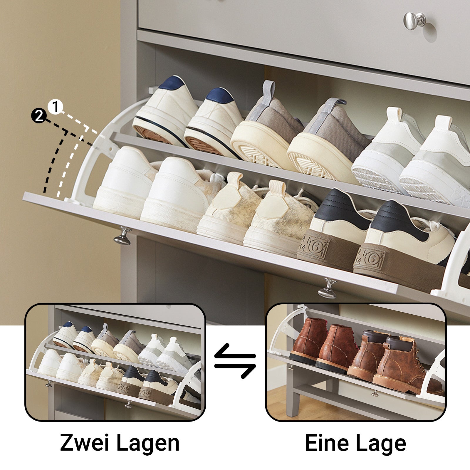 Vorverkauf | SoBuy | Schuhschrank Schmal | mit 2 Klappen & Schublade | Platz für 12 Paar Schuhe | Hellbraun | B80xT25xH108cm | FSR89-KA