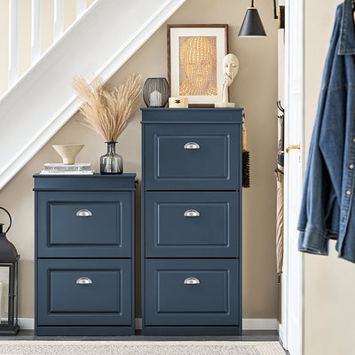 SoBuy | Schuhkipper | Schuhschrank mit 3 Klappen | Schuhkommode Blau | FSR94-B