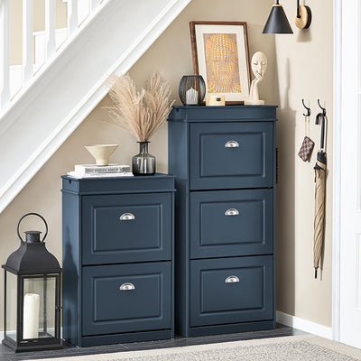 SoBuy | Schuhkipper | Schuhschrank mit 3 Klappen | Schuhkommode Blau | FSR94-B