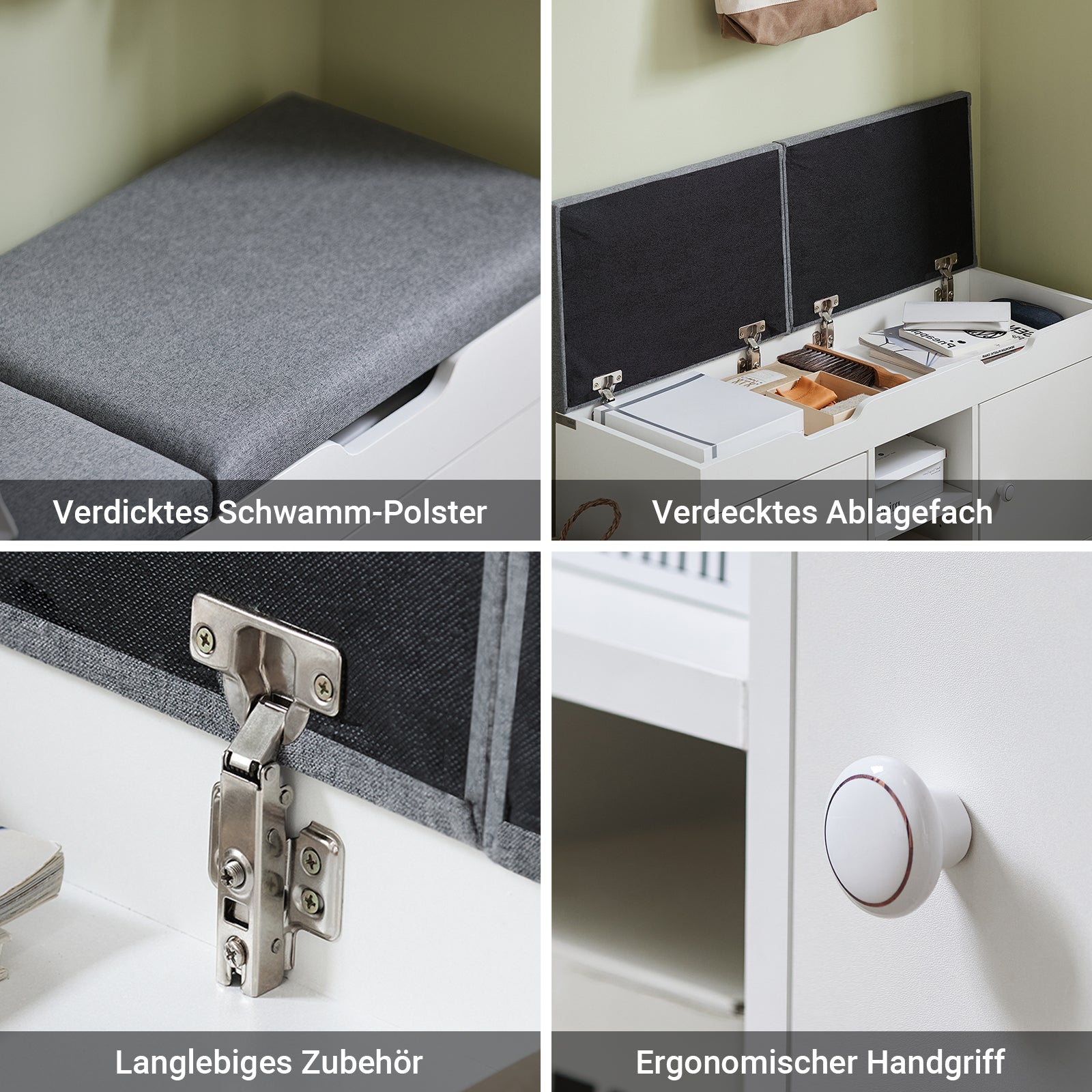 SoBuy | Garderobenbank | Bettbank | Schuhbank Weiß | FSR96-W