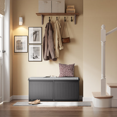 Vorverkauf | SoBuy | Schuhkipper | Schuhschrank mit 2 Klappen | Schuhbank mit Sitzkissen | Schwarz | FSR98-XL-SCH