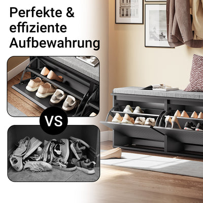 Vorverkauf | SoBuy | Schuhkipper | Schuhschrank mit 2 Klappen | Schuhbank mit Sitzkissen | Schwarz | FSR98-XL-SCH