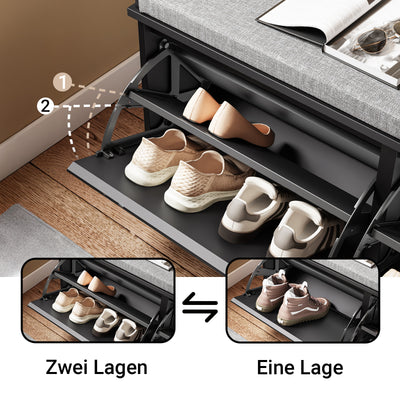 Vorverkauf | SoBuy | Schuhkipper | Schuhschrank mit 2 Klappen | Schuhbank mit Sitzkissen | Schwarz | FSR98-XL-SCH