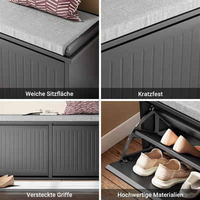 Vorverkauf | SoBuy | Schuhkipper | Schuhschrank mit 2 Klappen | Schuhbank mit Sitzkissen | Schwarz | FSR98-XL-SCH