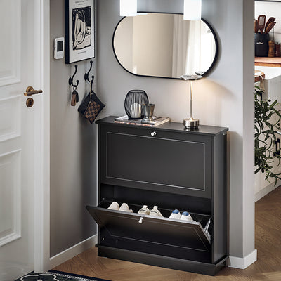SoBuy | Schuhkipper | Schuhschrank mit 2 Klappen | Schuhkommode Schwarz | FSR99-SCH