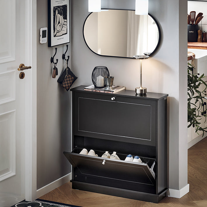 SoBuy | Schuhkipper | Schuhschrank mit 2 Klappen | Schuhkommode Schwarz | FSR99-SCH