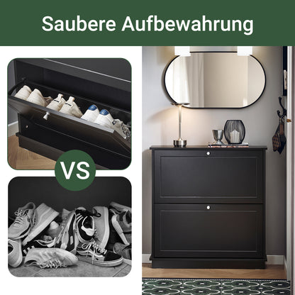 SoBuy | Schuhkipper | Schuhschrank mit 2 Klappen | Schuhkommode Schwarz | FSR99-SCH
