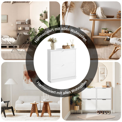 SoBuy | Schuhkipper | Schuhschrank mit 2 Klappen | Schuhkommode Weiß | FSR99-W