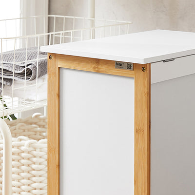 SoBuy | Wäschetruhe | Wäschesammler | Wäschekorb Natur-Weiß | FSS66-WN