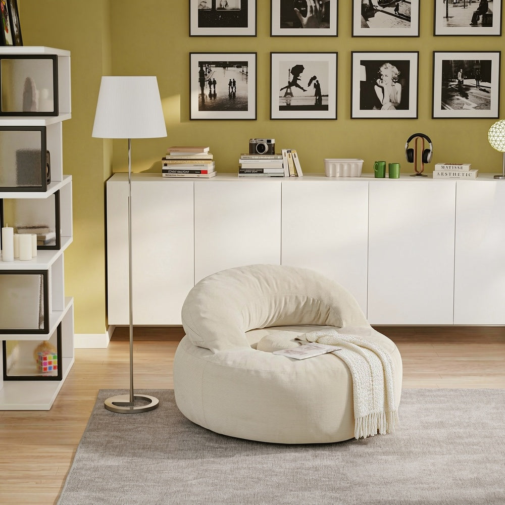 SoBuy | Sofa | Sessel mit Hocker Loungesessel mit Liegefunktion | Cream White | FST100-MI