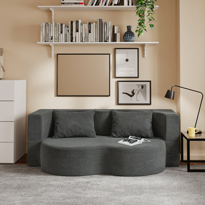 SoBuy | Schlafsofa | Schlafsofa & Schlafcouch in Dunkelgrau mit 2 Kissen | Dunkelgrau | FST101-DG