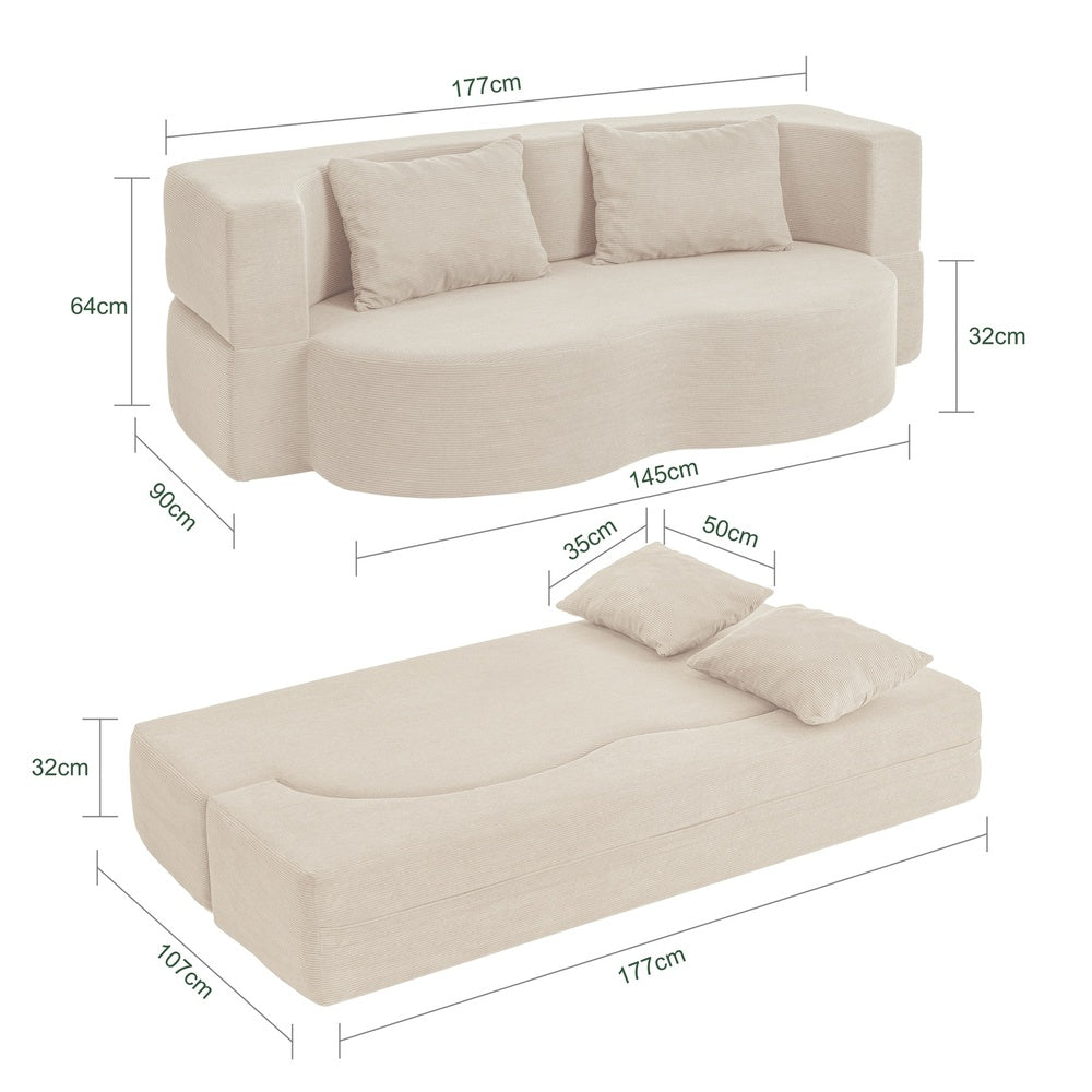 SoBuy | Schlafsofa | Schlafsofa 2-Sitzer in Beige mit 2 Kissen | Beige | 177×107×32 cm | FST101-MI