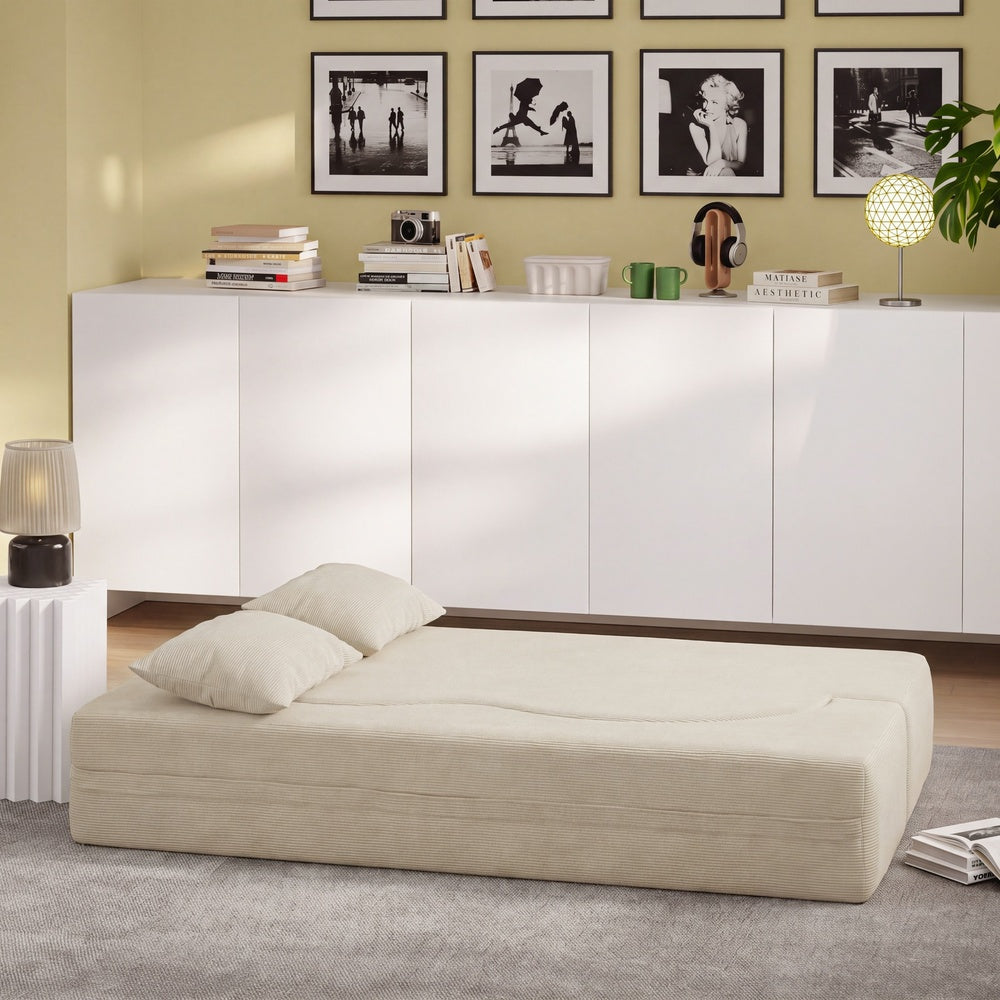 SoBuy | Schlafsofa | Schlafsofa 2-Sitzer in Beige mit 2 Kissen | Beige | 177×107×32 cm | FST101-MI