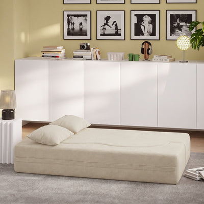 SoBuy | Schlafsofa | Schlafsofa 2-Sitzer in Beige mit 2 Kissen | Beige | 177×107×32 cm | FST101-MI