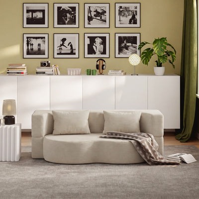 SoBuy | Schlafsofa | Schlafsofa 2-Sitzer in Beige mit 2 Kissen | Beige | 177×107×32 cm | FST101-MI