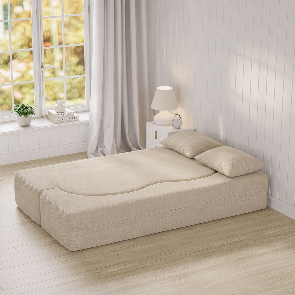 SoBuy | Schlafsofa | Schlafsofa 2-Sitzer in Beige mit 2 Kissen | Beige | 177×107×32 cm | FST101-MI