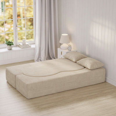 SoBuy | Schlafsofa | Schlafsofa 2-Sitzer in Beige mit 2 Kissen | Beige | 177×107×32 cm | FST101-MI