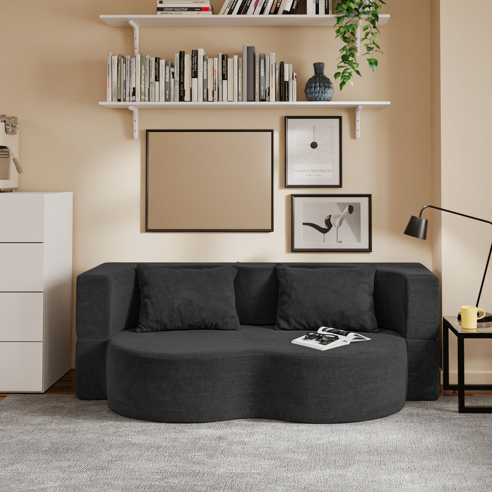 SoBuy | Schlafsofa | Schlafsofa klein mit Federkern & 2 Kissen | Schwarz | FST101-SCH