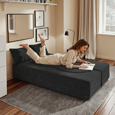 SoBuy | Schlafsofa | Schlafsofa klein mit Federkern & 2 Kissen | Schwarz | FST101-SCH
