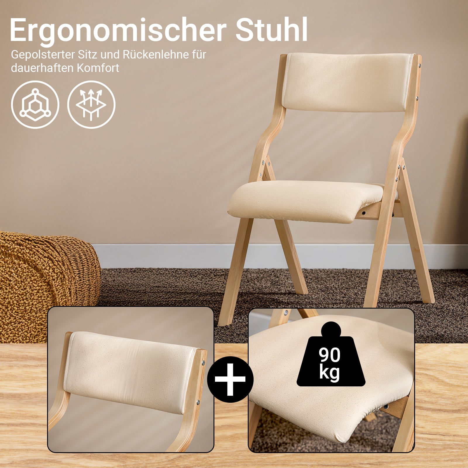 SoBuy | Set mit 2 Klappstühlen aus Holz | Küchenstuh | Schreibtischstuhl Kinder | Weiß | FST40-Wx2