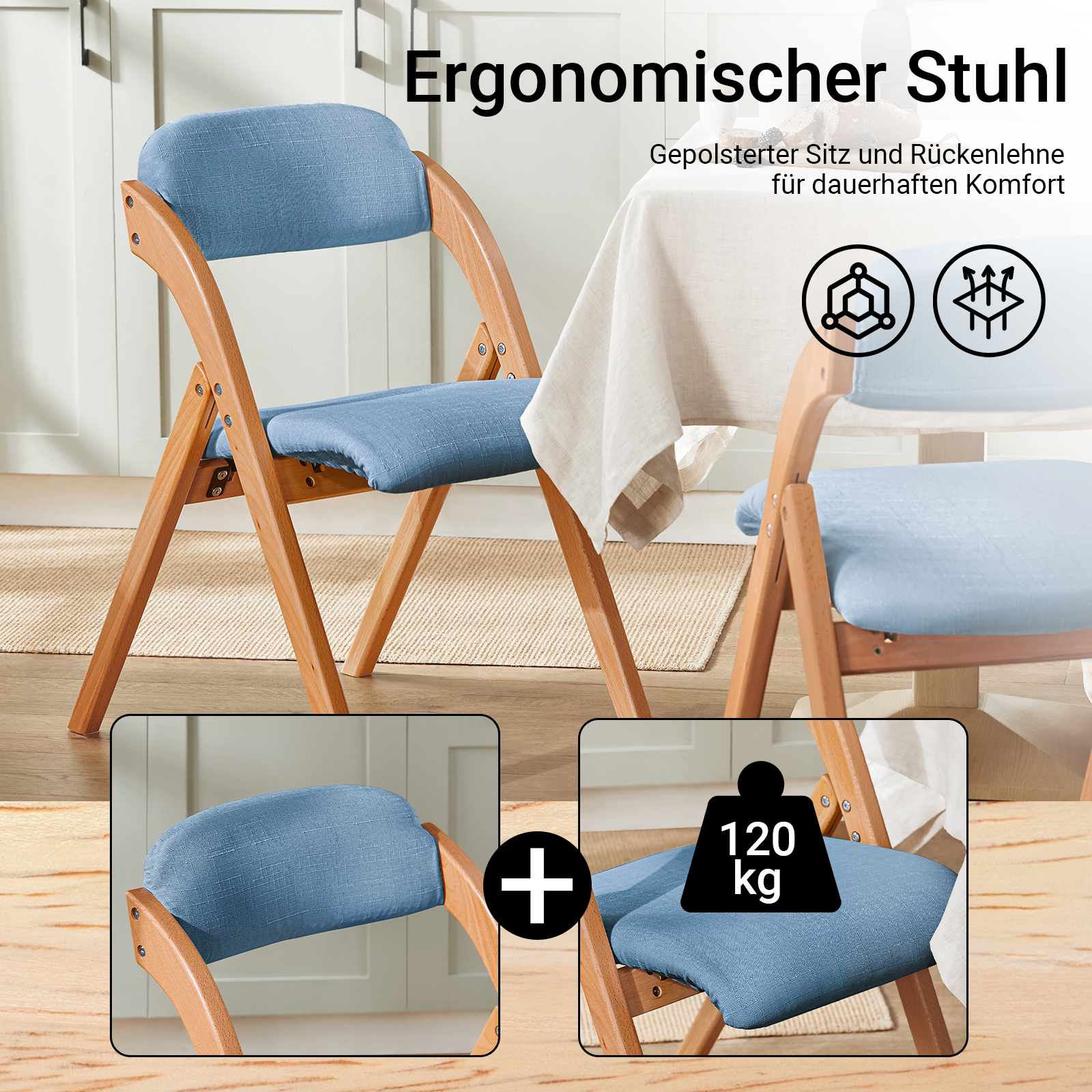 SoBuy | Klappstuhl | Küchenstuh l Schreibtischstuhl | Blau | FST92-BL