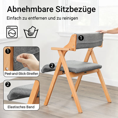 SoBuy Klappstühle 2er Set Holz gepolstert Hellgrau FST98-HGX2