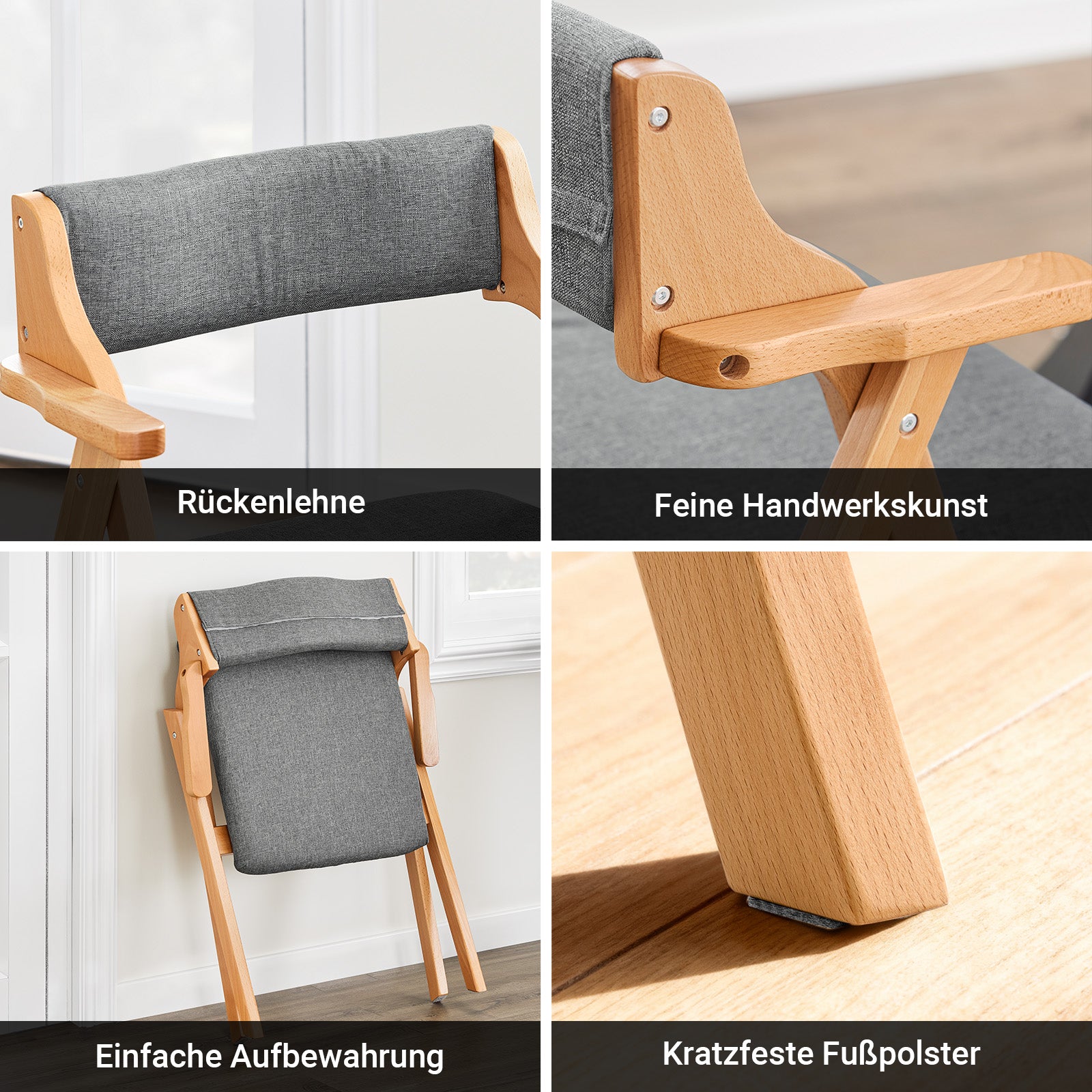 SoBuy Klappstühle 2er Set Holz gepolstert Hellgrau FST98-HGX2