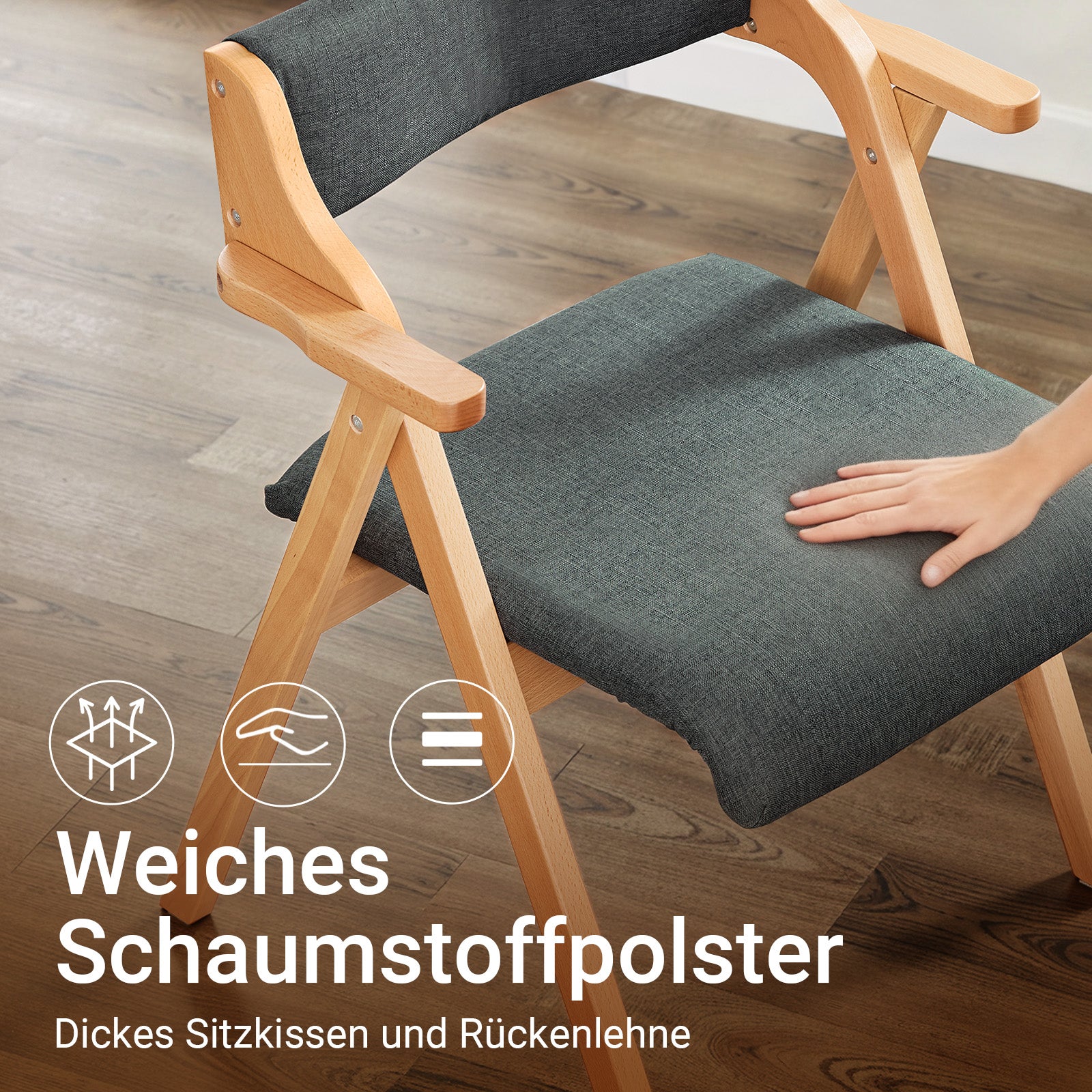 SoBuy Klappstühle 2er Set Vergrößerter&Verbreiterter Holz gepolstert Dunkelgrau FST98-SGX2