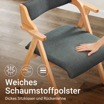 SoBuy Klappstühle 2er Set Vergrößerter&Verbreiterter Holz gepolstert Dunkelgrau FST98-SGX2