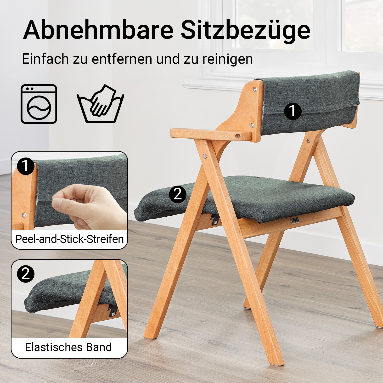 SoBuy Klappstühle 2er Set Vergrößerter&Verbreiterter Holz gepolstert Dunkelgrau FST98-SGX2