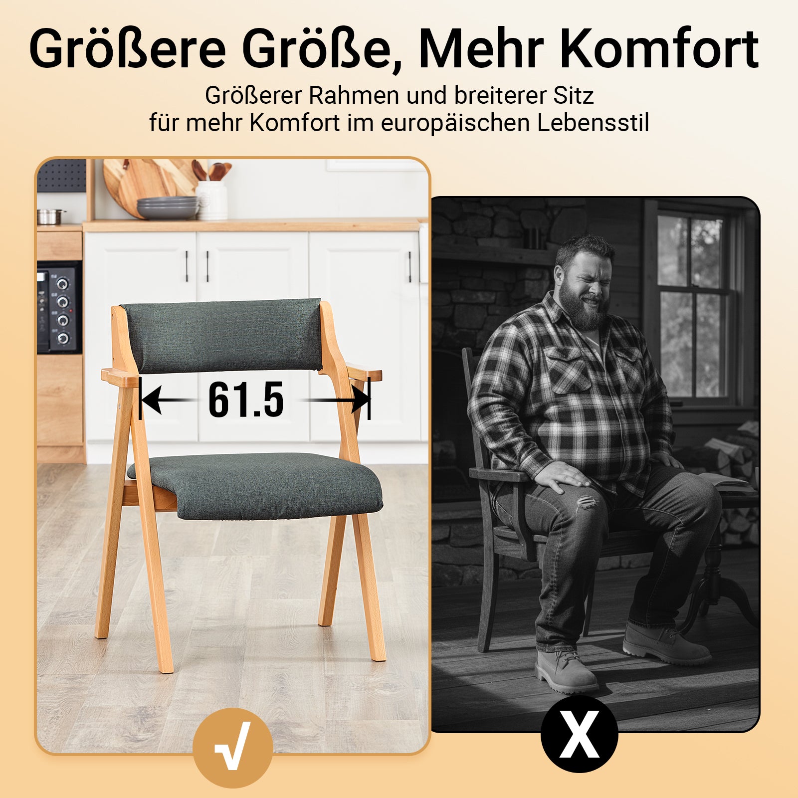 SoBuy Klappstühle 2er Set Vergrößerter&Verbreiterter Holz gepolstert Dunkelgrau FST98-SGX2