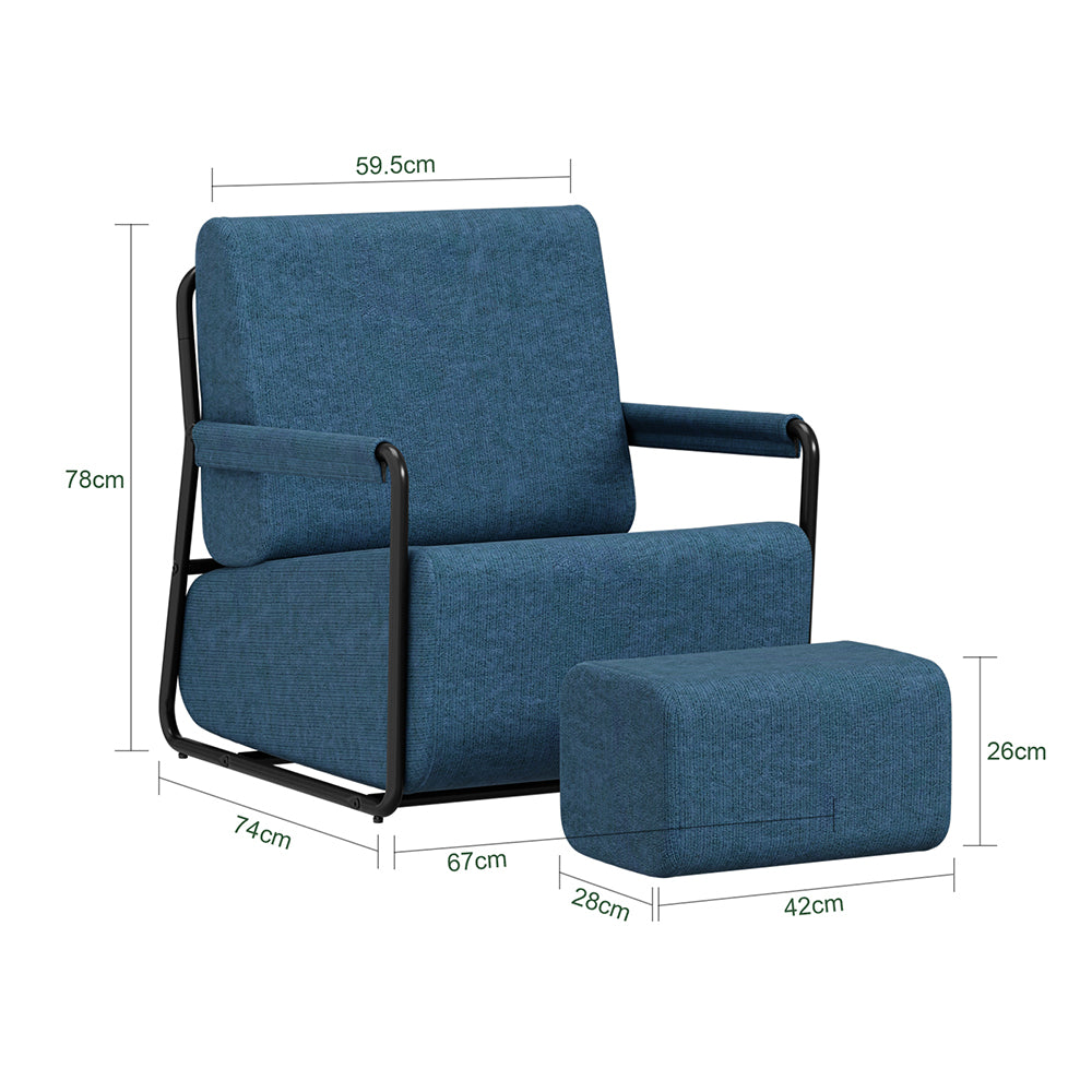 SoBuy | Sofa | Sessel mit Hocker Dunkelblau | Dark Blue | 59.5×67×78 cm | FST99-B