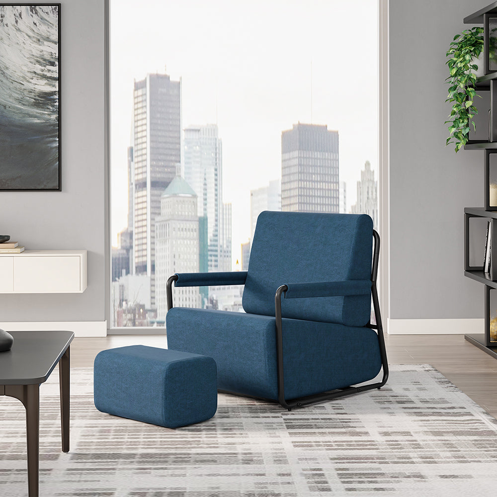 SoBuy | Sofa | Sessel mit Hocker Dunkelblau | Dark Blue | 59.5×67×78 cm | FST99-B