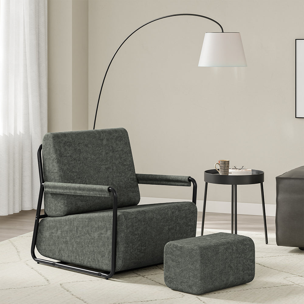 SoBuy | Sofa | Sessel mit Hocker | Dark Gray | 74×67×78 cm | FST99-DG