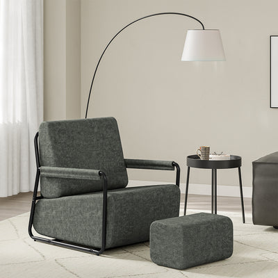 SoBuy | Sofa | Sessel mit Hocker | Dark Gray | 74×67×78 cm | FST99-DG
