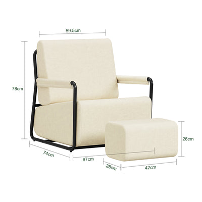 SoBuy | Sofa | Sessel mit Hocker Relax-Sessel beige | 59×74×78 cm | FST99-MI