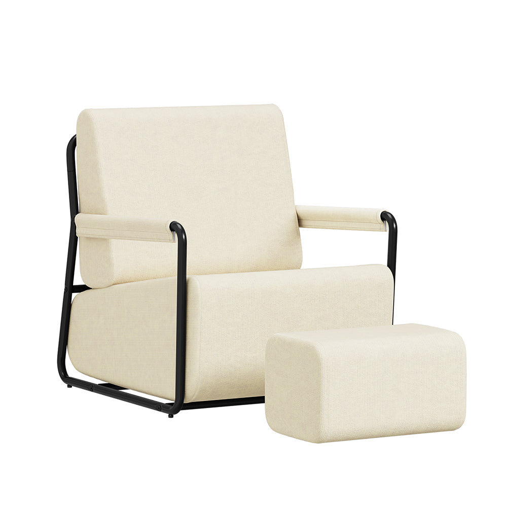 SoBuy | Sofa | Sessel mit Hocker Relax-Sessel beige | Cream White | 59×74×78 cm | FST99-MI