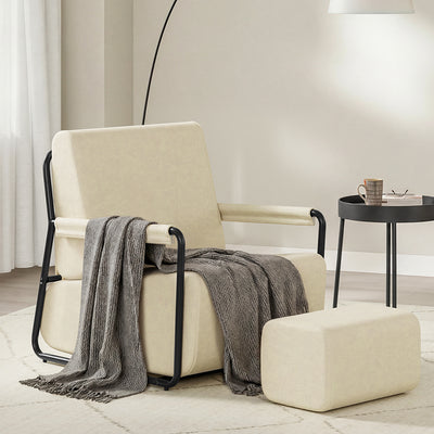 SoBuy | Sofa | Sessel mit Hocker Relax-Sessel beige | 59×74×78 cm | FST99-MI
